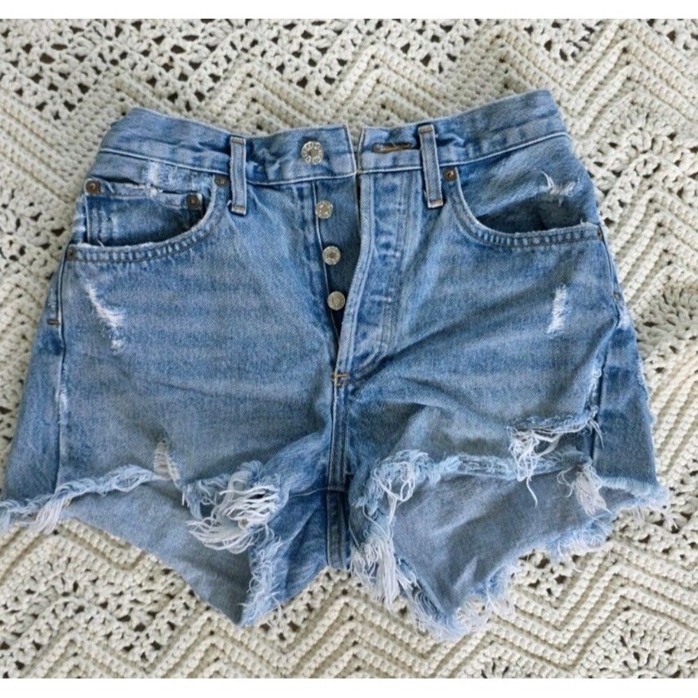 AGOLDE Women's Denim Shorts Size 25 Distressed Cutoff Button Fly High Rise
